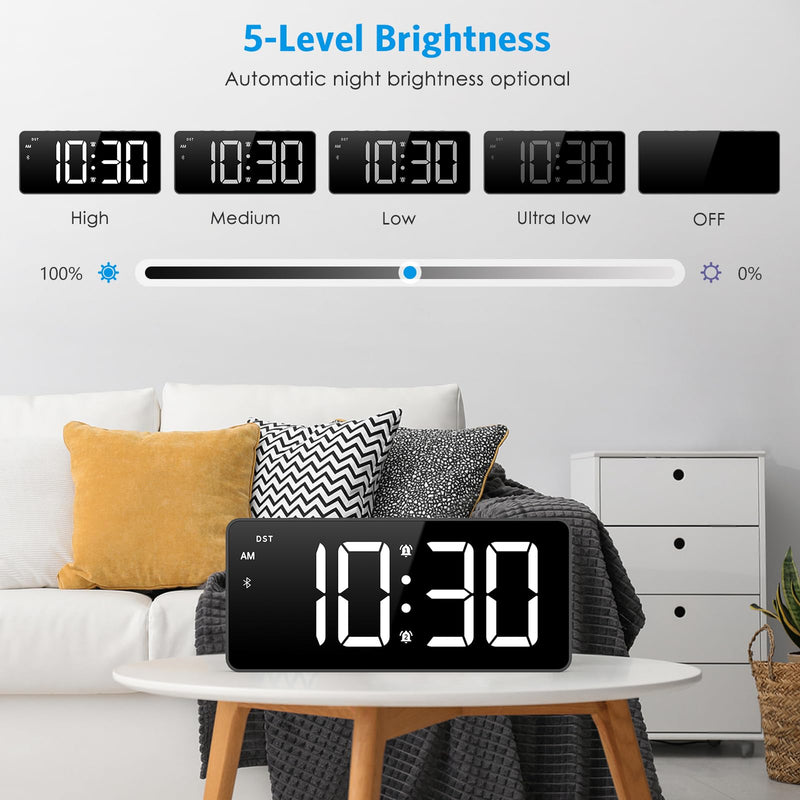 AMIR Alarm Clocks for Bedrooms - Bluetooth Sync Time Alarm Clock, Digital Clock Large Display with USB Charging Port, Dimmable, Adjustable Volume, Snooze, 12/24H, Loud Alarm for Heavy Sleepers