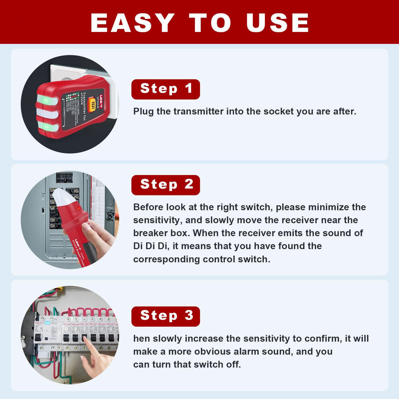 UNI-T AC Circuit Breaker Finder and Tracer Tool Kit with Electrical Integrated GFCI Outlet Tester, AC 90-120V USA Plug + Adjustable Sensitivity Beeper Indicattion+ Flashing LED Light - UT25A