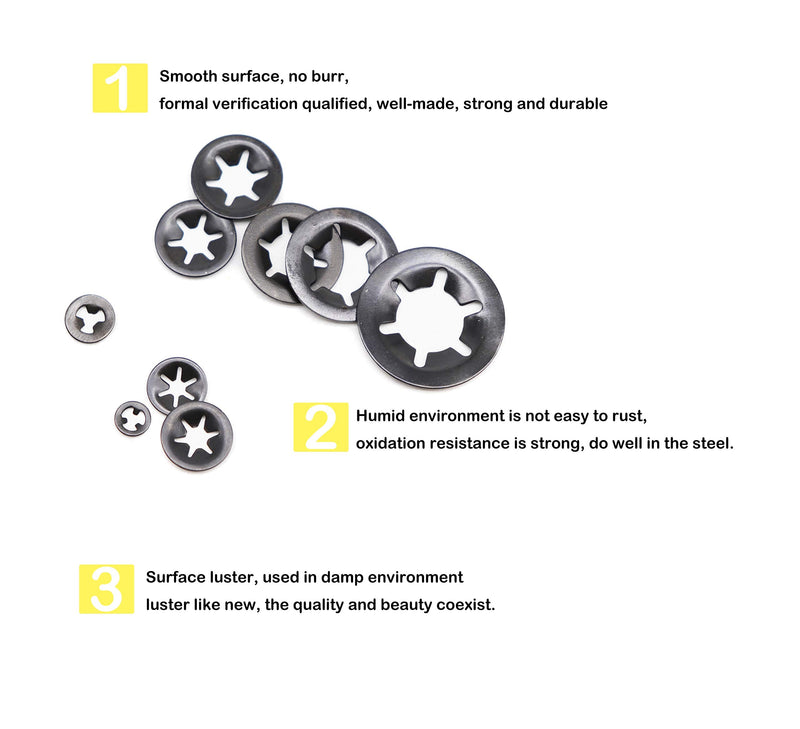 260pcs[9 Sizes] Black Starlock Internal Tooth Lock Washers Assortment Kit, M2/ M2.5/ M3/ M4/ M5/ M6/ M8/ M10/ M12