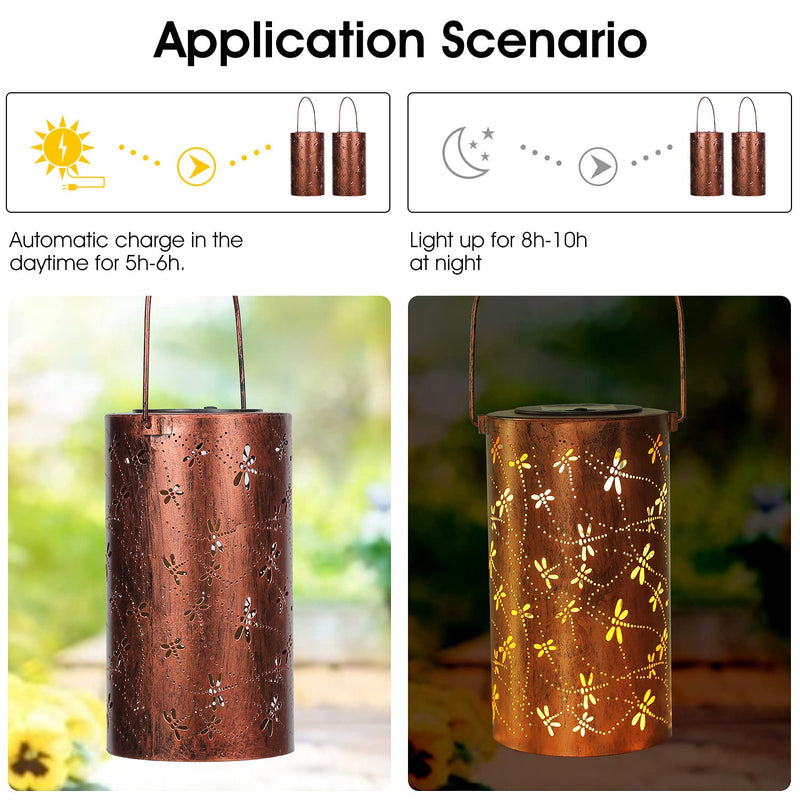 Solar Lanterns Outdoor Hanging Lantern Lights, Dragonfly Hollowed-Out Metal Decor Lantern, Waterproof LED Decorative Garden Light - Delicate Garden Decoration for Patio, Yard, Pathway, Landscape 1
