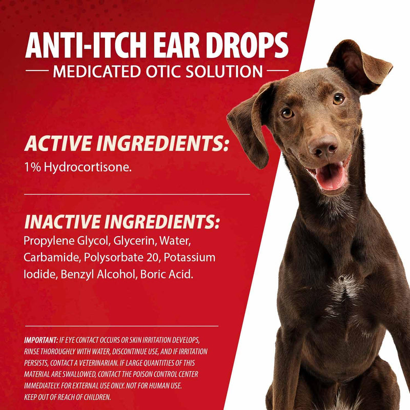 Jeffers Anti-Itch Ear Drops for Dogs & Cats, 2 fl oz -1% Hydrocortisone Otic Solution, Soothes Itchy Ears, Supports Ear Comfort & Hygiene, Clean & Refreshes, Safe for Puppies, Kittens, Adult Pet