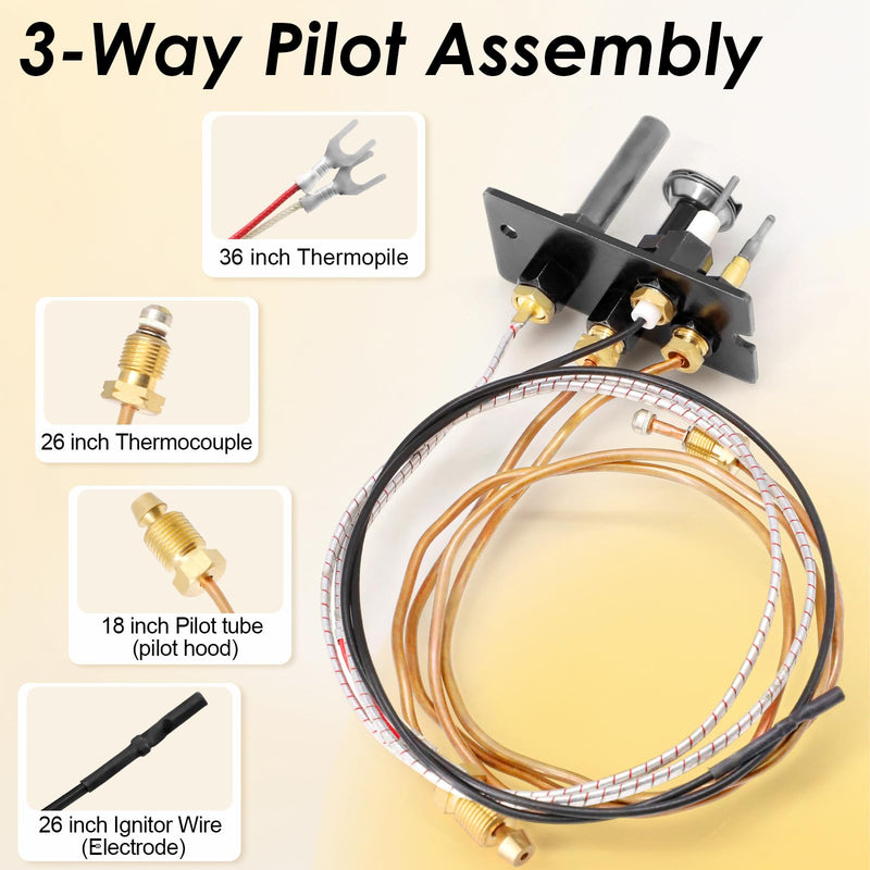 10002264 Natural Gas Pilot Assembly Kits For Majestic, Temco, HHT, Vermont Castings, Monessen Gas Stove & Fireplaces, SRV10002264 3-Way Pilot Assembly with Thermocouple Thermopile Replacement Parts 10002264 Natural Gas