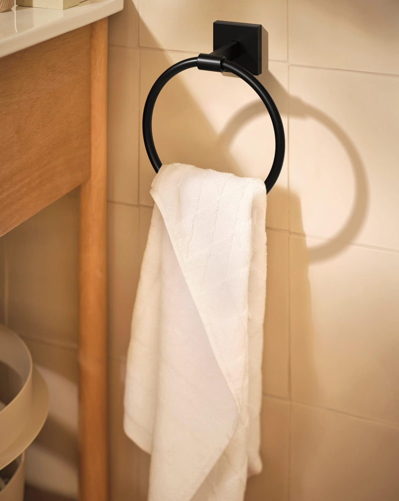 Moen Triva Matte Black Contemporary Wall Mount Bathroom Hand Towel Ring, BP1885BL