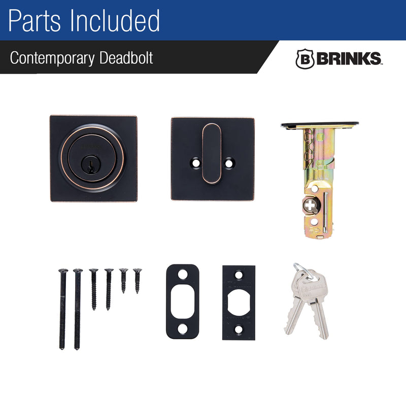 BRINKS – Deadbolt Lock, Single Cylinder Dead Bolt - Tuscan Bronze - Square Exterior Keyed Front Door Entry – Contemporary Modern Finish