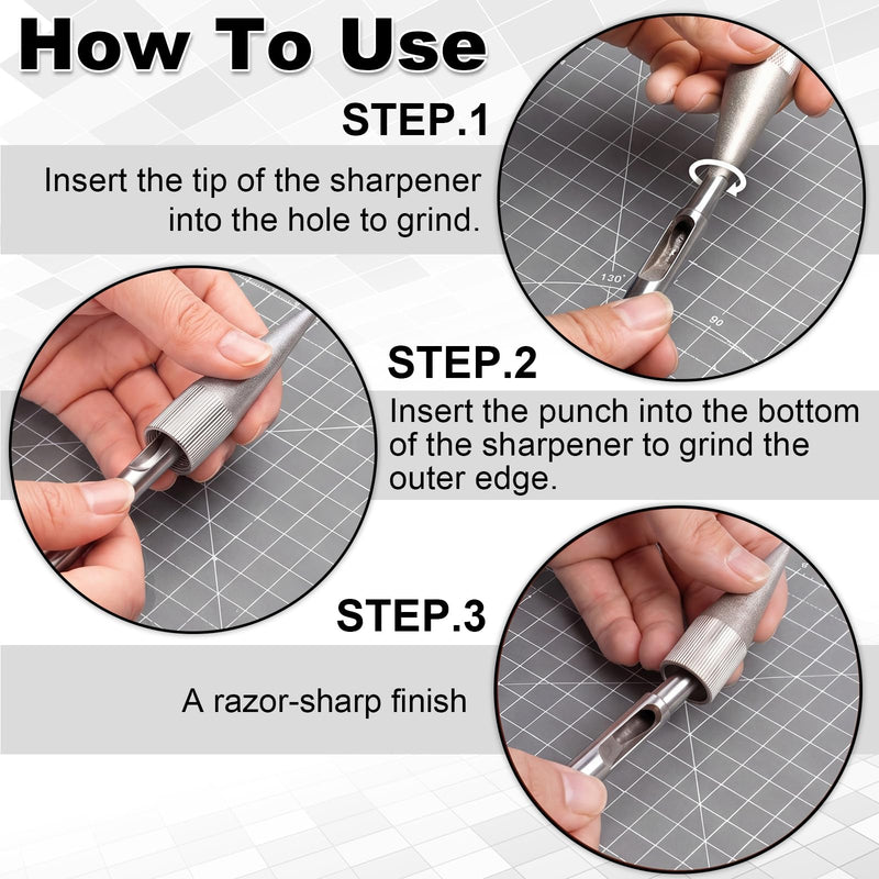 2 Pcs Emery Round Hole Punch Edge Sharpener 2-16mm Handmade DIY Leather Manual Punch Polishing Grinder Tool for DIY Leather Crafts