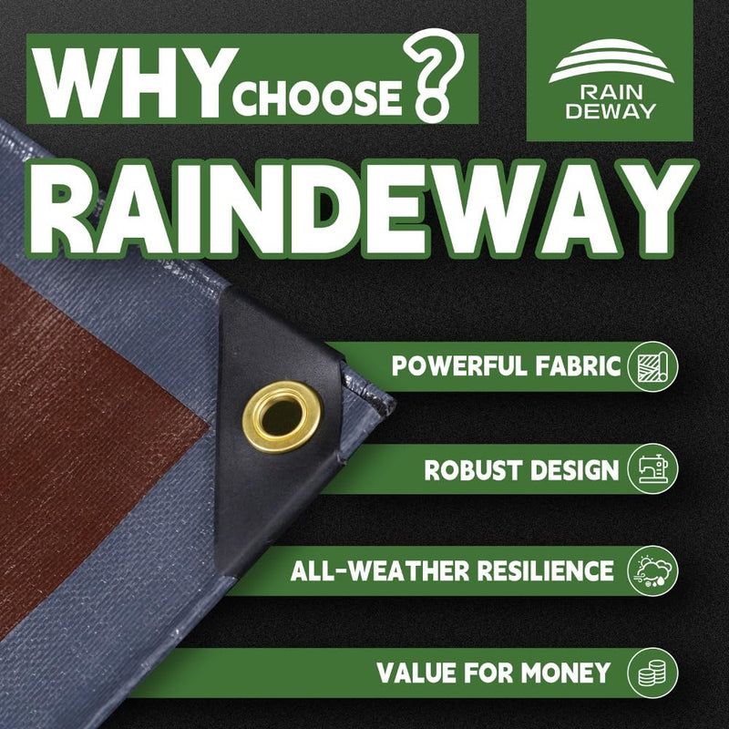 RAINDEWAY 4x20 Feet Super Heavy Duty Tarp 18 Mil, UV Resistant, Weatherproof, Multipurpose Waterproof Poly Tarp with Grommets and Reinforced Edges, Brown/Gray Tarp Gray/Brown 4'x20'-Finished Size