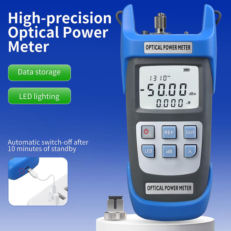 2-Piece Rechargeable high-Precision Optical Power Meter A-C510A (-50~+26dBm) Fiber Tester & Fiber Optic Test Pen 15,Suitable for SC/FC/ST/LC Interface, with 1 FC-LC Adapter