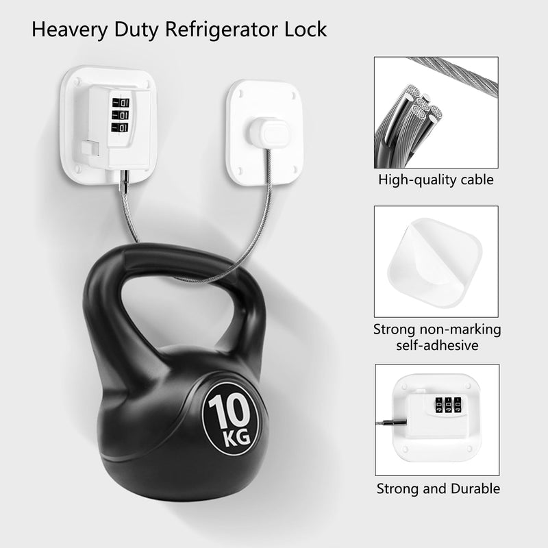 Refrigerator Lock, Heavy Duty Fridge Lock, Combination Lock for Refrigerator Cabinets, Drawers, Safety Lock, Easy Install No Keys Needed (White-4Pack) White-4Pack