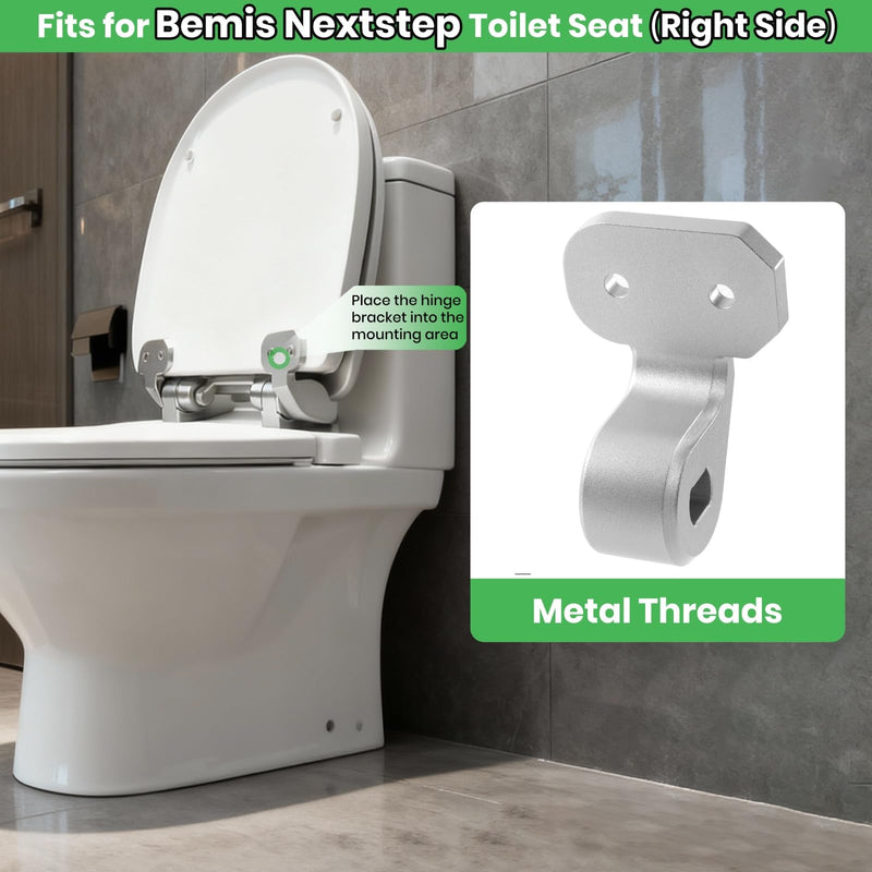 Toilet Seat Hinges Replacement for Bemis Nextstep Toilet Seat, Slow Close Hinge Bracket Silver Aluminum Material（Right Side）