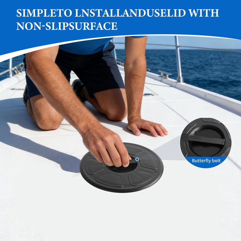 Hoffen Boat Hatch, 8" Round Deck Plate Non Slip Inspection Hatch w/Detachable Cover No Screws Installation for Marine Boat Yacht RV Trailer Black 1