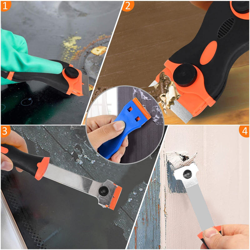 Razor Blade Scraper, 3 Pack Razor Scraper Tool with 50 Plastic and 30 Metal Razor Blades, Cleaning Scraper, for Removing Label, Registration Sticker, Tint, Grease from Windshield, Appliance, Glass