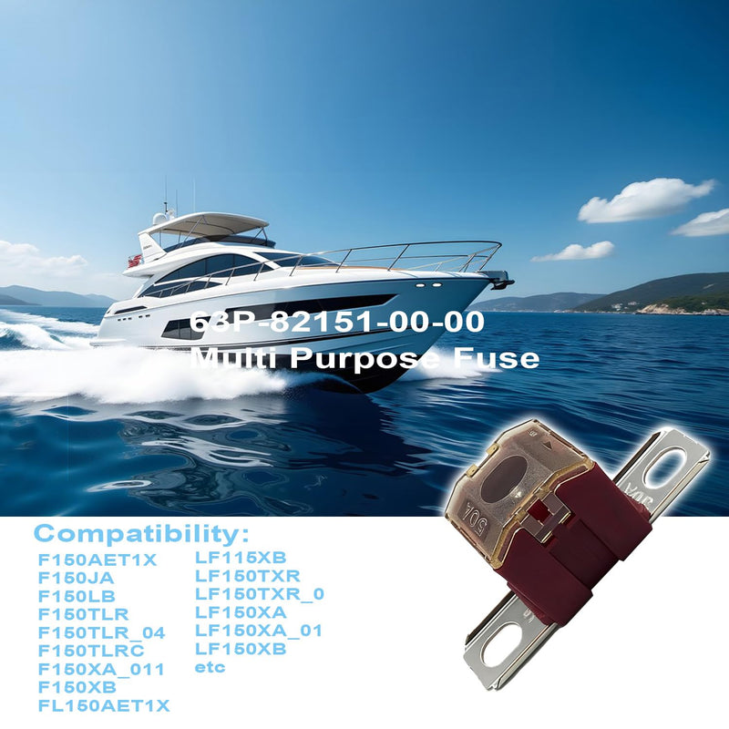 63P-82151-00-00 50A Fuse for Yamaha Waverunner, Outboard & Sterndrive Marine Engines, Compatible with F150TLR, LF115XB, F150XA_011, LF150XA, and F150TLRC