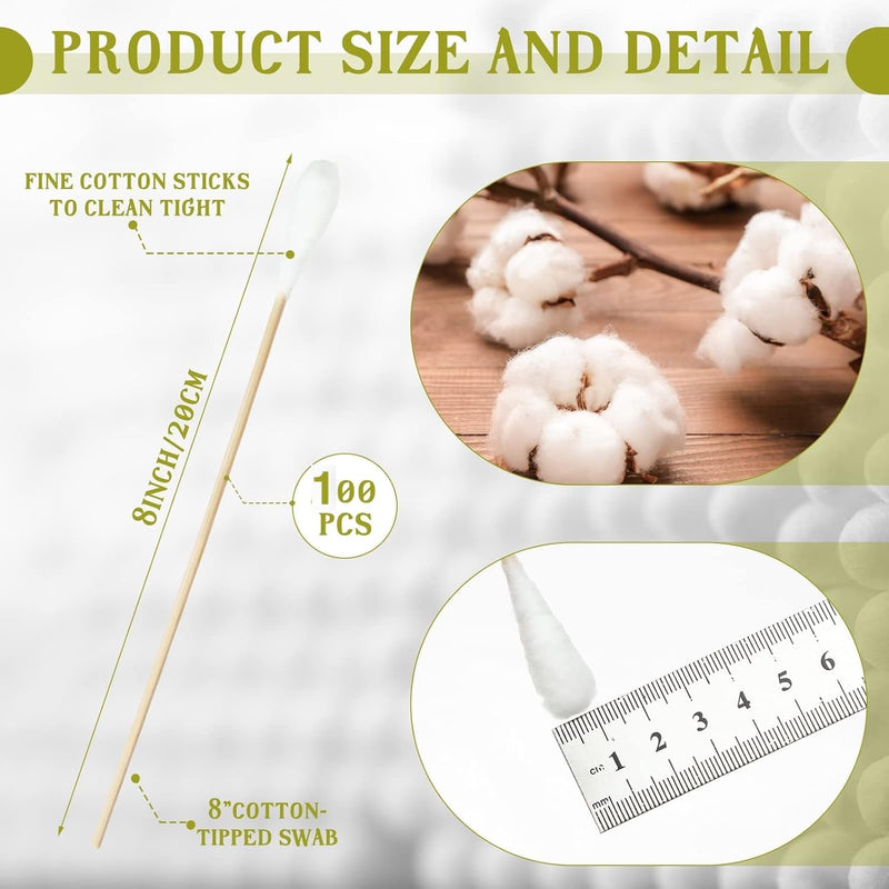Large Cotton Swabs in Storage Box, 6 Inch Dog Ear Swabs with Bamboo Handle for Dogs - Soft Cotton Tips, Gentle and Lint-Free, Specially Designed for Dog,Large Area Cleaning Solution (200) 200