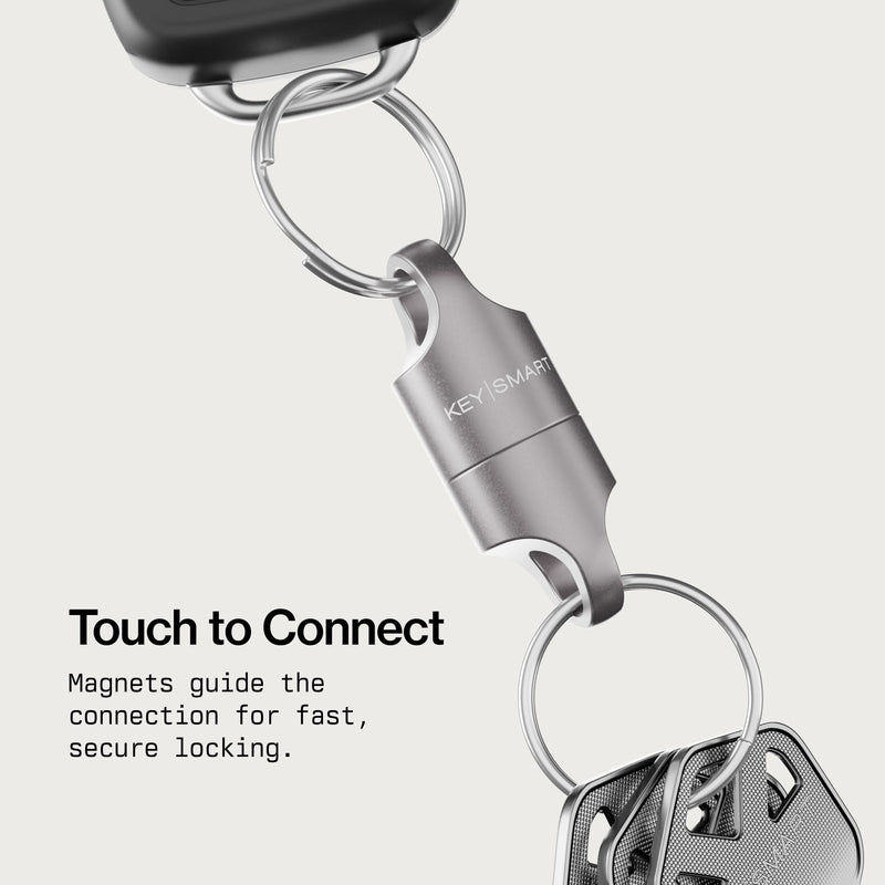 KeySmart MagConnect Magnetic Key Holder for Purse, Key Chains for Car Keys - Detachable Key Ring Quick Release Keychain Titanium (3 Pack)