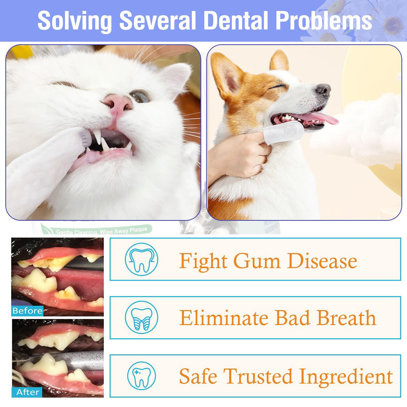 Pet Teeth Cleaning Finger Wipes for Dogs & Cats, Dog Dental Wipes for Removing Plaque and Tartar Buildup, No-Rinse Disposable Gentle Cleaning & Gum Care Pet Wipes, 50 Counts