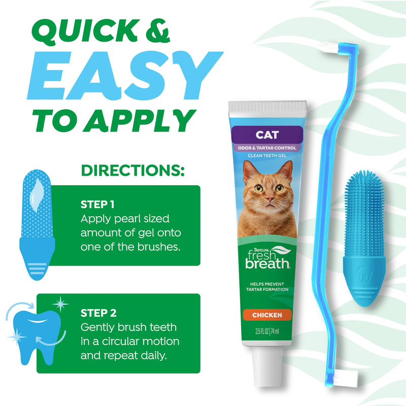 TropiClean Fresh Breath Cat Toothbrush and Toothpaste Kit, Cat Teeth Cleaning & Breath Freshener Solution, Complete Dental Care Dental Kit