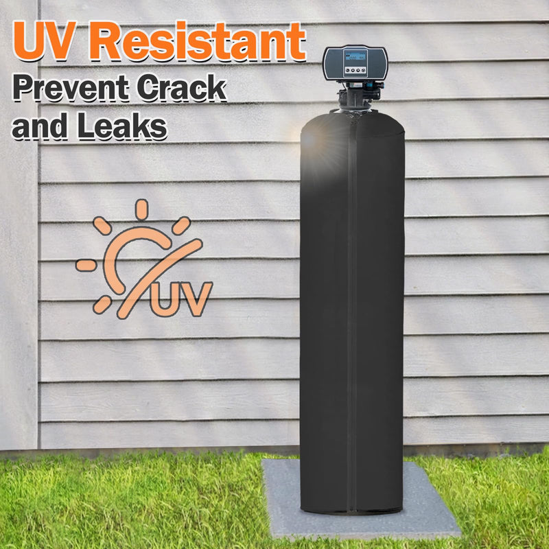 Water Softener Cover Outdoor, 3 Layers Insulation Water Softener Tank Jacket, Heavy Duty Outdoor Insulated Water Softener Tank Cover,8.5''D x 48''H(COVER SIZE, NOT WATER SOFTENER SIZE)- Black 8.5''D x 48''H