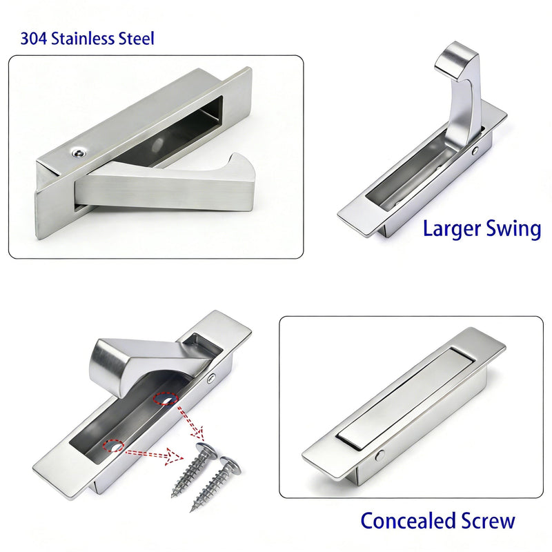 Dontay Pocket Door Key Lock with Edge Pull Handle,2 3/8" Backset,Stainless Steel Recessed 2 Sided,Hardware for 1 3/8" to 2 3/16" Sliding Door&Bathroom Doors (Brushed Nickel, Round - 1 Set) Brushed Nickel