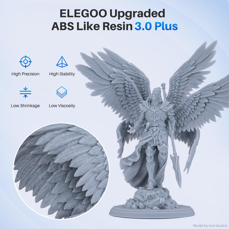 ELEGOO ABS-Like Resin 3.0 Plus, 3D Printer Resin with Low Viscosity and High Precision, 405nm Rapid UV-Curing Photopolymer Resin, 3D Resin for LCD/DLP 3D Printing, Grey 2000G