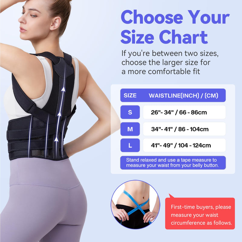 Posture Corrector for Women and Men, Upgraded Full Back Brace Support, Adjustable Shoulder Straightener for Improving Back Posture, Relief for Upper and Lower Back, Lumbar, Neck, Shoulder Pain Black Medium