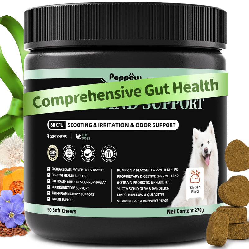 Dog Probiotics & Digestive Enzymes – Pumpkin Fiber Chews for Gut Health, Constipation& Upset Stomach Relief, Gas & Stool Support, Chicken Flavor Soft Chews – 90 Count 90 Count (Pack of 1)