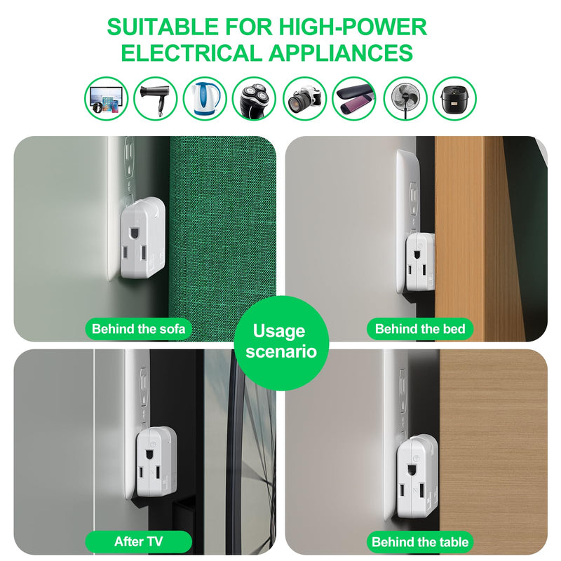 2-3 Prong Adapter,2 Prong to 3 Prong Outlet Adapter, 3 Prong to 2 Prong Adapter Converter,flat wall plug, Swivel Polarized Grounding Converter, Fireproof 3 Outlet Adapter for Household,2 Pack White