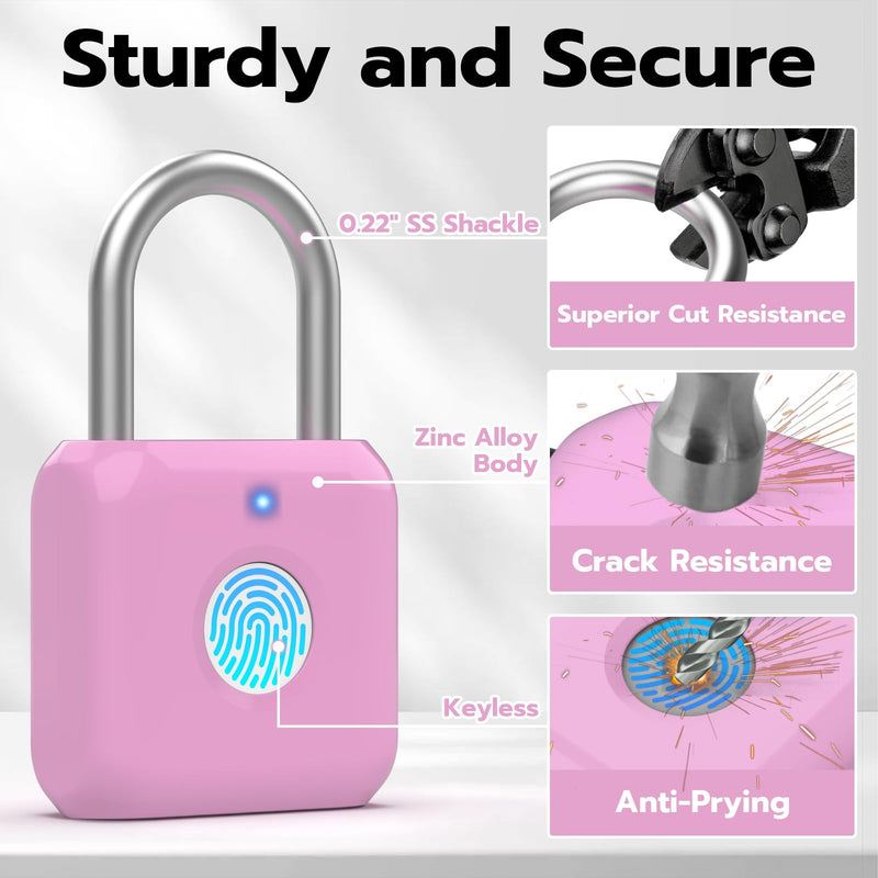 Fingerprint Padlock,Smart Padlock with APP Unlock,Fingerprint Locker Lock,USB Rechargeable for Gym Locker,Locker, School,Storage, Luggage Pink