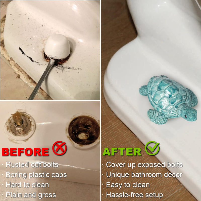 Turtle Toilet Bolt Caps Decorative Toilet Screw Cover Caps Sea Turtle Bathroom Accessories Decor Covers for Bottom Floor Knob Coastal Home Beach House, Easy to Install 2pcs Teal Turtle