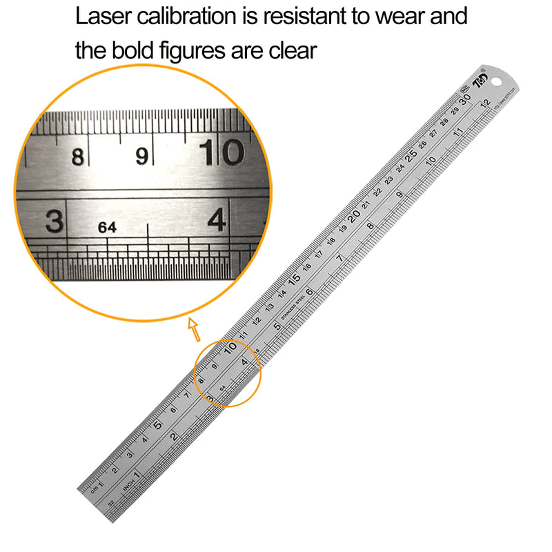 Stainless Steel Ruler Set, Flexible Metal Ruler 12 Inch. Ruler with in ...