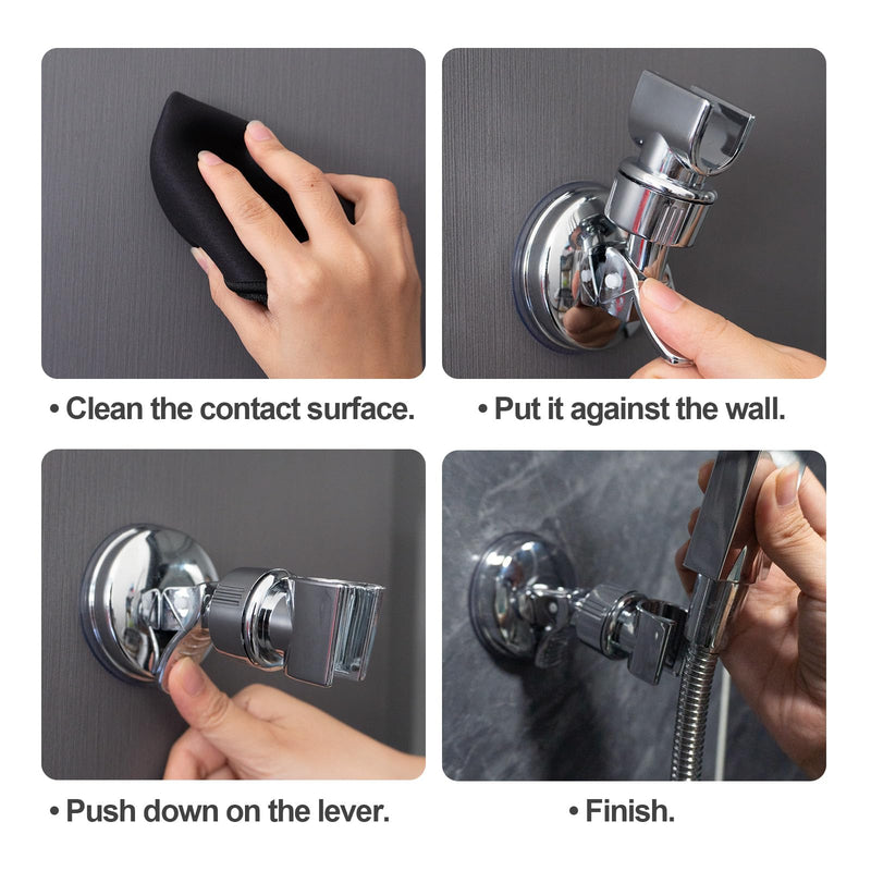 BlingKingdom 2pcs Adjustable Shower Head Holders, No Drill Shower Mounting Brackets Removable Handheld Showerhead Clips Bathroom Suction Cup Handheld Shower Head Bracket (Silver)