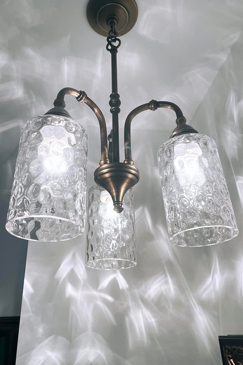 3 Pack Clear Hammered Glass Lamp Shade Replacement Globe Cover, 6" Tall, Water Ripple Cylinder Glass Lampshade for Lighting Fixture Chandelier Pendant Light Wall Sconce, 1-5/8 Inch Fitter