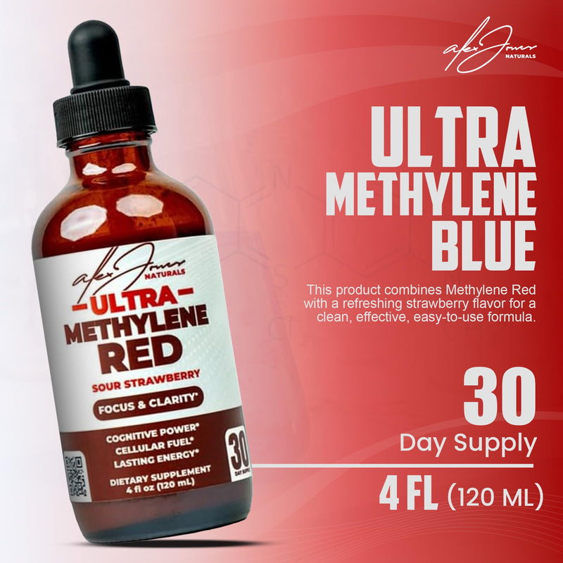 Alex Jones Ultra Methylene Red Drops - USP Grade High Purity Solution with B-Vitamins, ALCAR - 120 mL Dropper Bottle - 30 Day Supply - No Fillers or Dyes or Additives