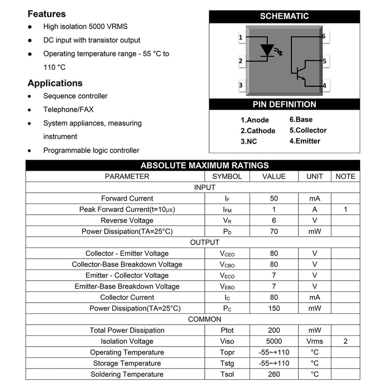 4N25 Optocoupler DIP-6 4N25VM 4N25SR2M High Speed Logic Output Optocouplers Transistor 6-Pin (Pack of 10pcs) 4N25