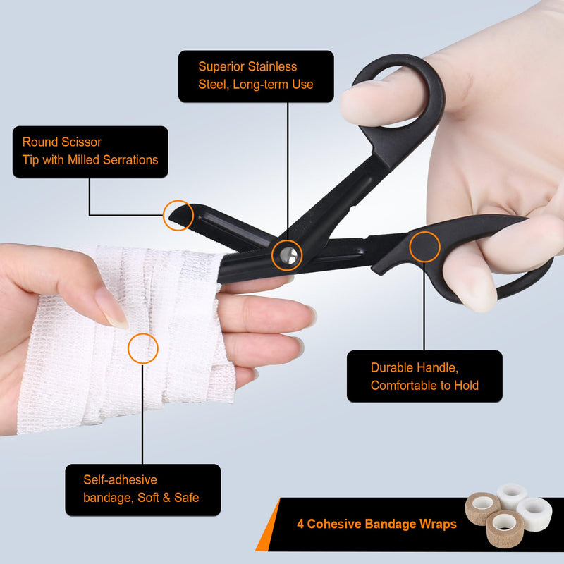 BOVKE 15 Pcs Stethoscope Case Set, Nurse Tool Kits Include Stethoscope Case, Medical Scissors, 2 Penlights with Batteries, Bandage Wraps, ID Card Holder for Nurse Accessories for Work, Black