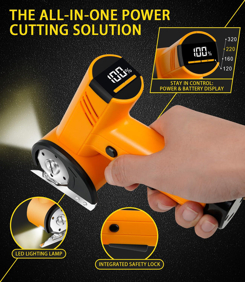Cordless Electric Scissors 4-speed Adjustable with LED Smart Display, 4V Box Cutter Electric with Storage Box & 2 Blades, Cardboard Cutter Electric for Cardboard Fabric Plastic Leather