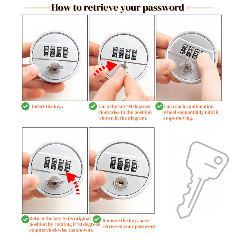 Large Combination Cabinet Cam Lock with Key,4-Dial Combi-cam Locks for cabinets,zinc Alloy Password Code Drawer-Lock with 26mm Cylinder Security Locks for Cabinet Filing Drawers Mailbox