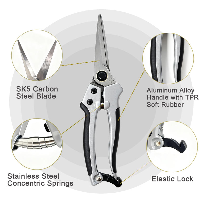 2 Pack Garden Shears, Bonsai Trimming Scissors, Heavy Duty Garden Scissors & Clippers for Wood & Tree Trimming, for Cutting Flowers, Trimming Plants, Picking Fruits (Japanese Style Blades) Japanese Style Blades