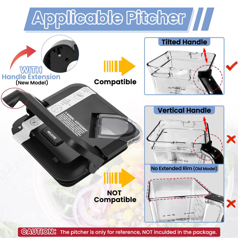 Locking Lid Replacement Compatible with Ninja BL610 BN751 Blender 72oz XL Pitchers New Model, Replacement Newer Square Top Cover for Ninja 72 OZ Pitcher BL642 BL710WM BN701 BN800 BN801 CO610B Locking Lid