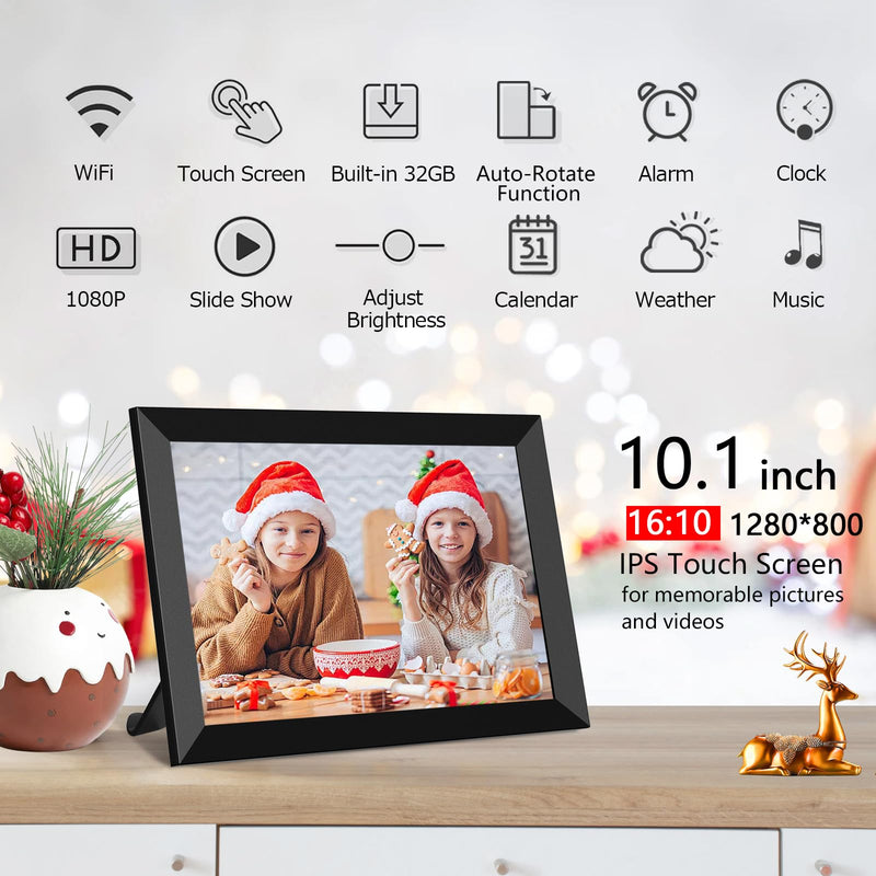 SSAWiFiFrame WiFi Digital Picture Frame,Share Photo via App or Email from Anywhere 10.1‘’ IPS Touchscreen,Auto-Rotate Support Music/Calendar/Weather/Clock, No Limited Cloudly Free App 10.1inch SSA