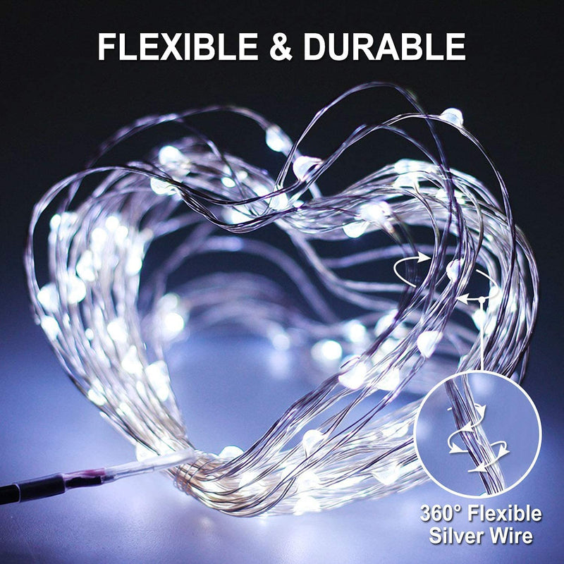 JMEXSUSS 2 Pack Solar String Lights Outdoor Waterproof, Each 33FT 100 LED White Solar Fairy Lights, 8 Modes Solar Lights for Outside Yard Tree Patio Garden Wedding Christmas Decorations 2 Packs