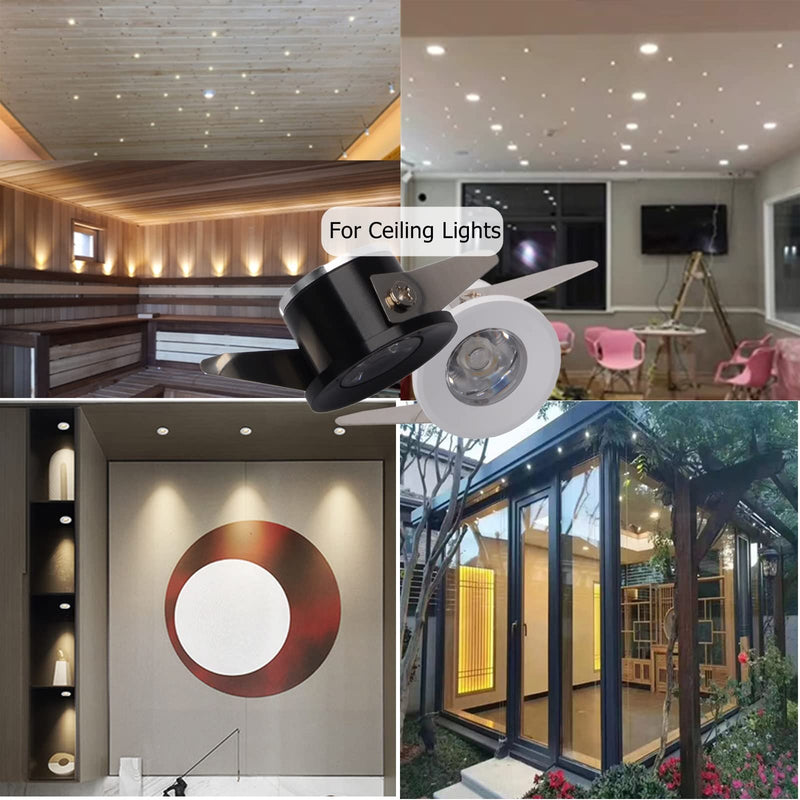 2Pack 1W Mini Spotlights Indoor Recessed Ceiling Showcase Display Under-Cabinet Lights Fixture with AC 110V/220V to DC 3-12V LED Driver Power Supply 3000K Warm-White Lighting White-Shell