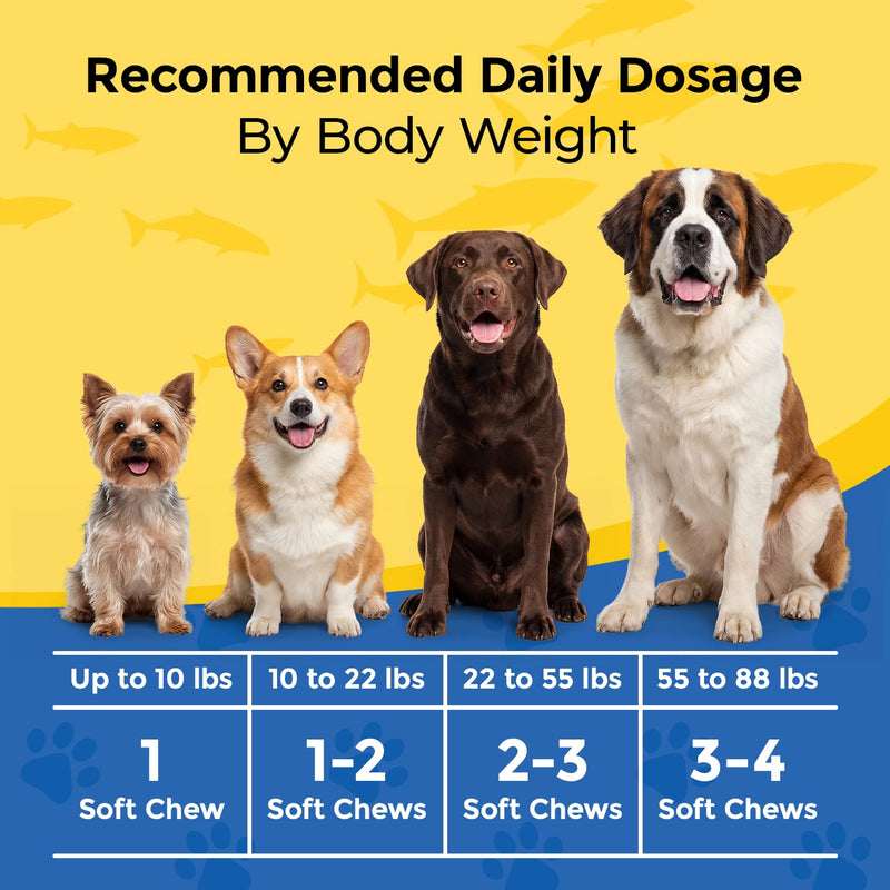 Omega-3 Skin & Coat Soft Chews for Dogs -120 Count, 2-Month Supply -Salmon Oil + Krill + Flaxseed with Turmeric & Green Tea -Itch Relief, Shedding Control & Healthy Coat for All Breeds
