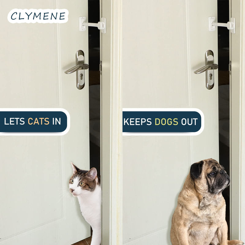 CLYMENE Cat Door Latch & Stopper, Adjustable Child Proof Door Lock and Pinch Guard, Let's Cats in and Keeps Dogs Out of Litter & Food, No Need for Pet Gates or Interior Cat Door (White) White