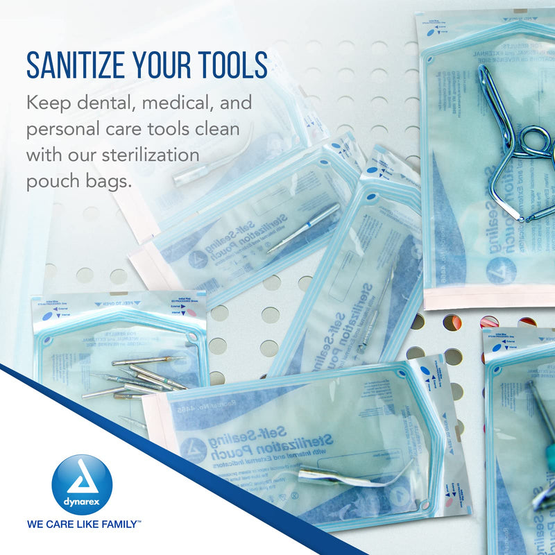 Dynarex Sterilization Pouches - Self-Sealing Autoclave Bags for Medical, Dental, Tattoo & Nail Care Tools - Blue-Tinted Transparent Cover, Dual Color Indicators - 3.5" x 9", 1 Box of 200 3.5" x 9"
