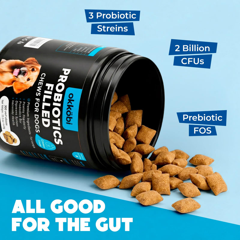 Probiotics for Dogs Chews 300PCs - Digestive, Gut Health & Diarrhea Support - US Formula with Dog Probiotics, Enzymes & Natural Ingredients - Crunchy & Creamy Chicken