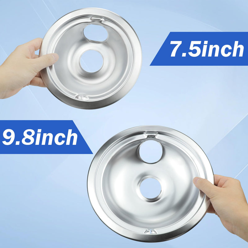 Chrome Range Drip Pans compatible with GE, Hotpoint and Kenmore Electric Stove - Replacement for WB31T10010, WB31T10011 (4 Pack, 2pcs 6" and 2pcs 8") for GE(2x6" and 2x8")