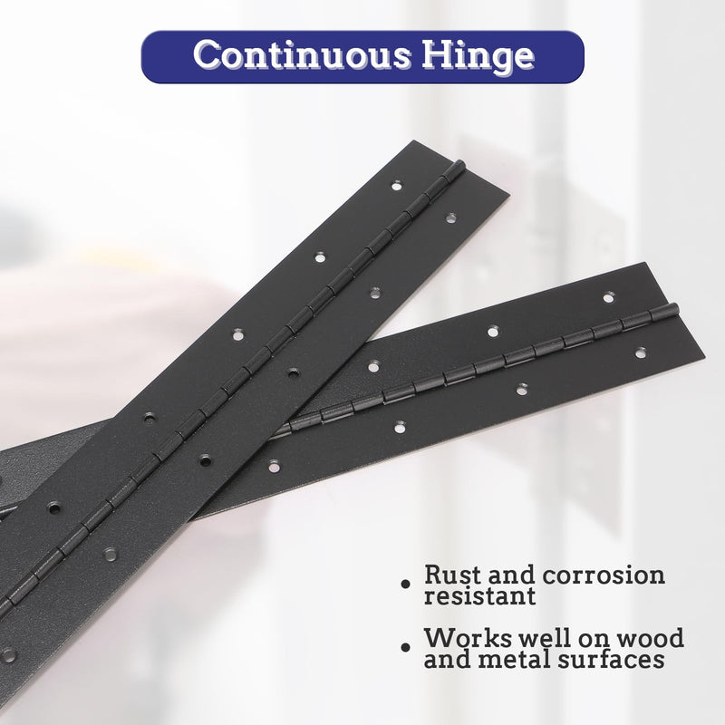 12Inch Piano Hinge Heavy Duty, 4PCS Black Stainless Steel Long Piano Hinges Boat Hinges, 2''Open Width for Folding Cabinet Door Butt Hinge