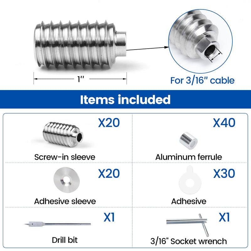 [Patent] Muzata 20Pack 3/16" Cable Railing Hardware Swage Lag Screw CR99 3/16 Inch 20p swage type