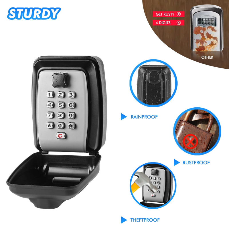 Key Lock Box, Wall Mounted Key Storage Box with 12-Digit Keyboard Combination, Resettable Code, Large Capacity, Waterproof Security Lock Box for Home, Office, Outdoor Generic
