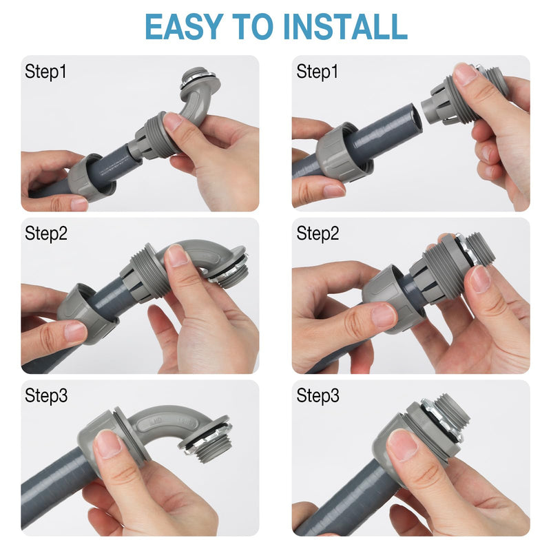 HOXHA 1/2 Inch 6 Ft Electrical Conduit Kit Flexible PVC Non Metallic Liquid Tight Conduit, Electrical Wire Conduit Pipe with Straight and 90-Degree Conduit Connector Fittings 1/2 In - 6 Ft